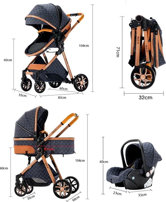 3 in 1 kinderwagen multifunctioneel grijs
